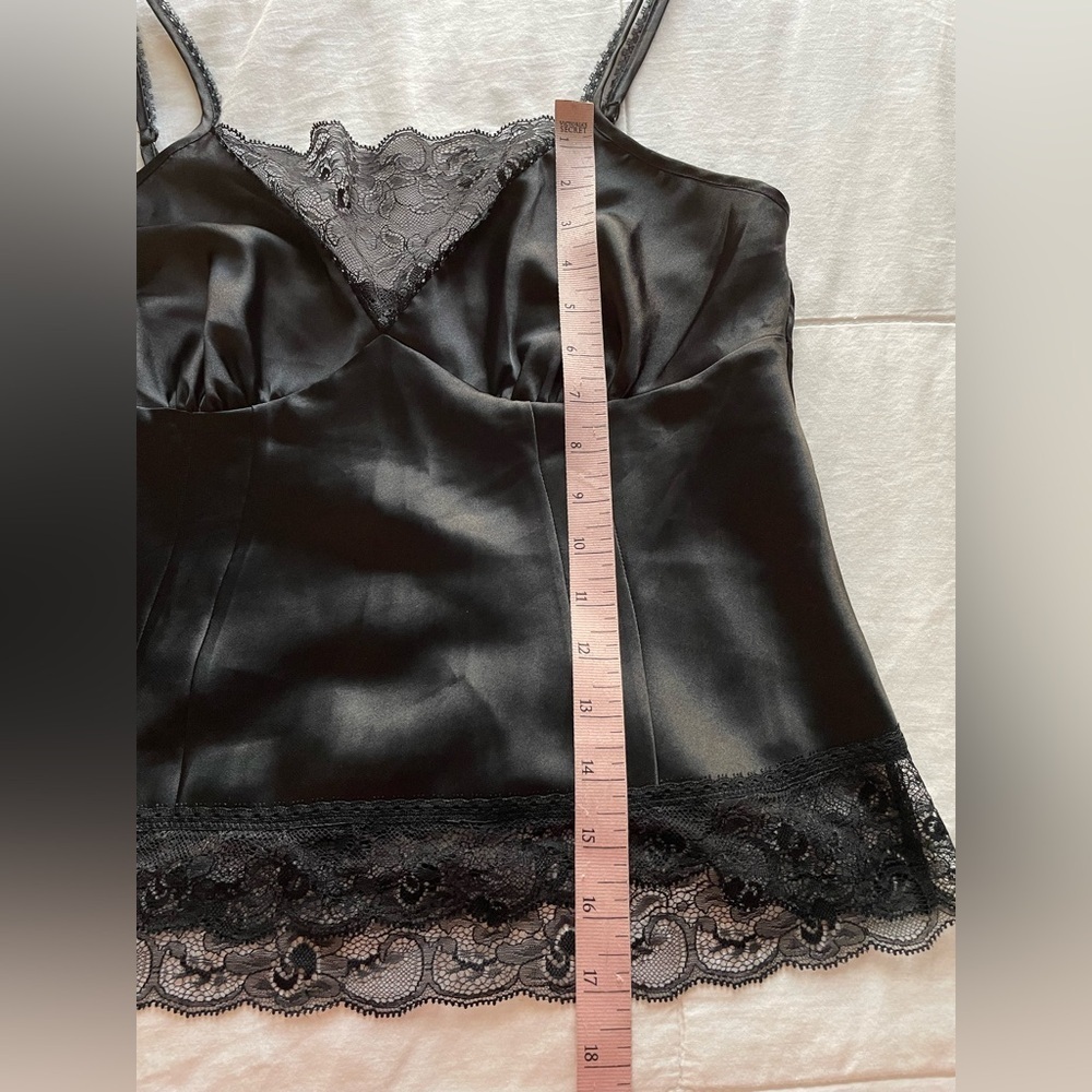 Vintage Black‎ Satin Lace Trim Babydoll Cami Small 6 Goth Classic Going Out Vamp - Picture 8 of 9